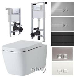 White Ceramic Modern Square Wall Hung Mounted Toilet Wall Frame and Flush Plate