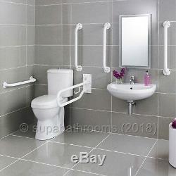 White Doc M Pack Disabled Bathroom Suite Toilet Basin Sink Seat Tap Grab Rails