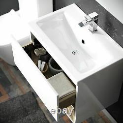 White Modern 610 mm Wall Hung Vanity Cabinet and WC Back To Wall Toilet Unit