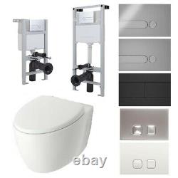 White Modern Wall Hung Rimless Toilet WC with Concealed Frame and Flush Plate