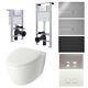 White Modern Wall Hung Rimless Toilet Wc With Concealed Frame And Flush Plate