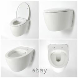 White Modern Wall Hung Rimless Toilet WC with Concealed Frame and Flush Plate