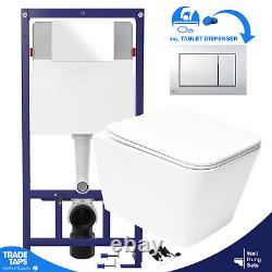 White Square Rimless Wall Hung Toilet Pan & 1.12m Concealed WC Cistern Frame Set