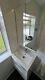 White Shower Room Suite Wall Hung Vanity Unit Tray Screen Mirror Cabinet Toilet